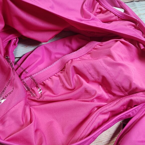 Michael Kors Size L Cerise Pink One Shoulder Tankini Swim Top Gold Logo New - Picture 9 of 9